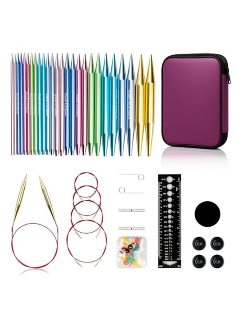 Interchangeable Circular Knitting Needles Set 13 Pairs Aluminum with Cables Bag